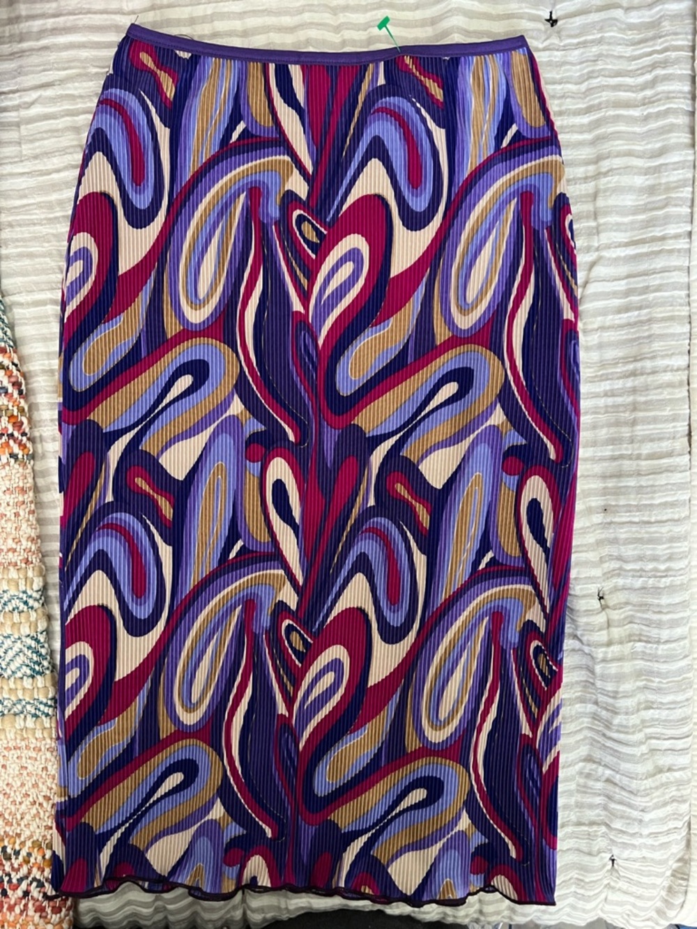 Womens Abstract Print Pleated Midi Skirt - Purple/Magenta